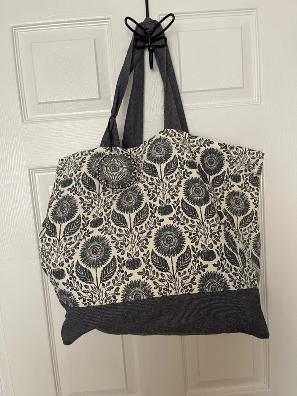 Blue & Tan Floral Canvas Tote